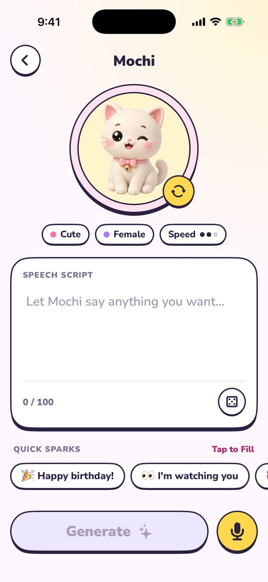 Character voice screen