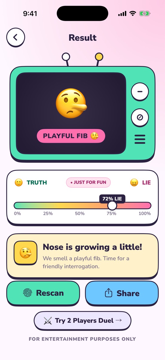 Lie detector result screen