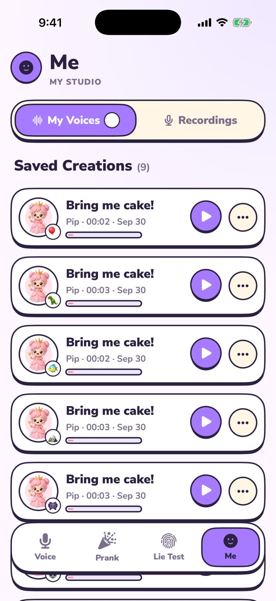 My creations screen