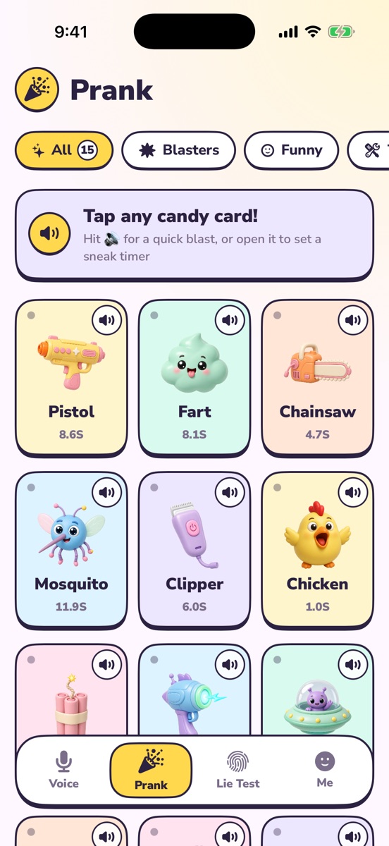 Prank sounds screen