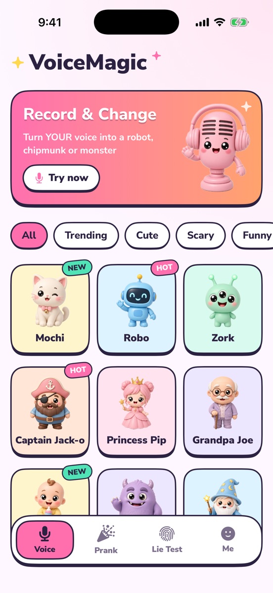 Character list screen